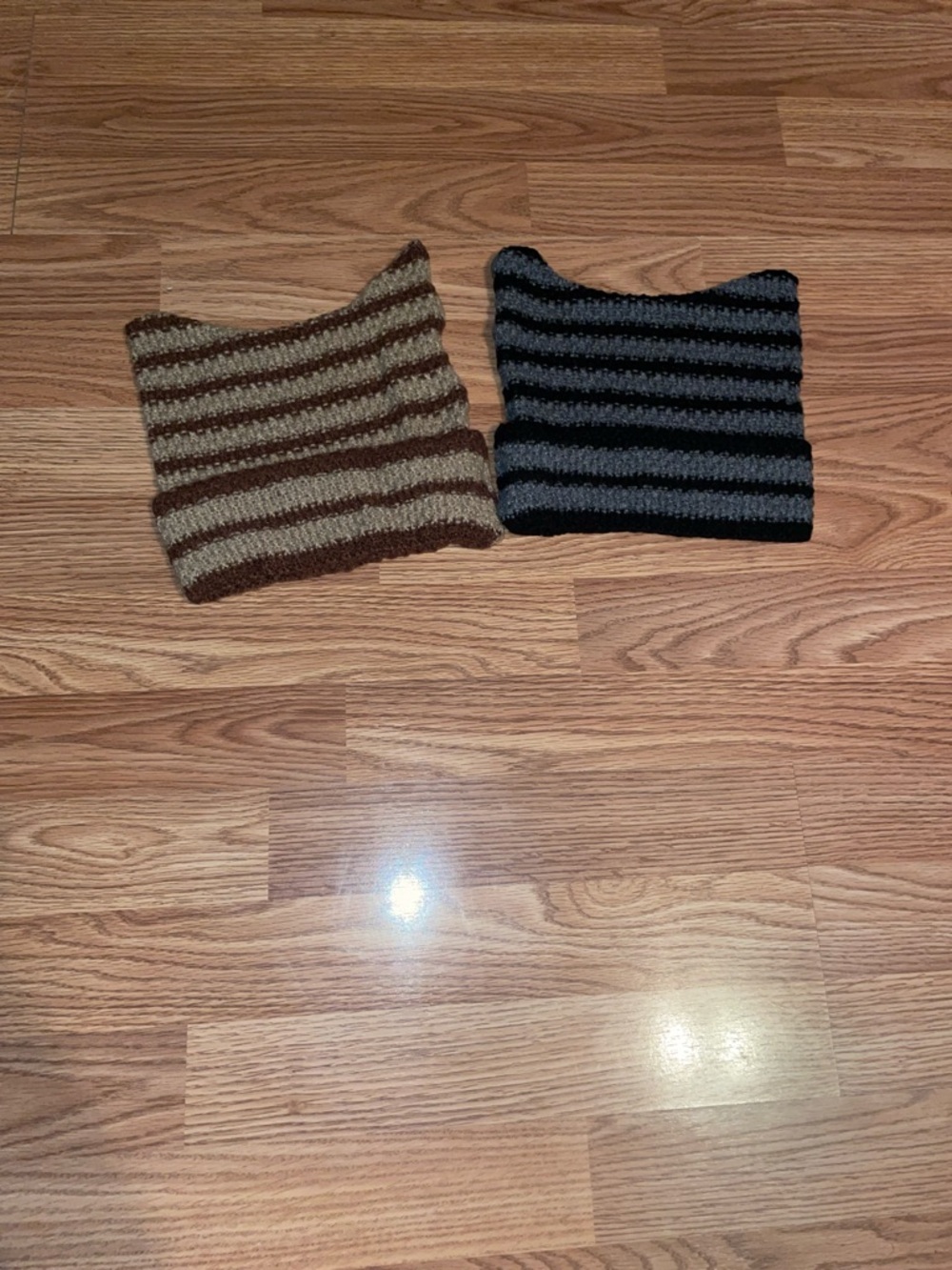 2 Ear Beanies- Brown/Beige & Black/Gray